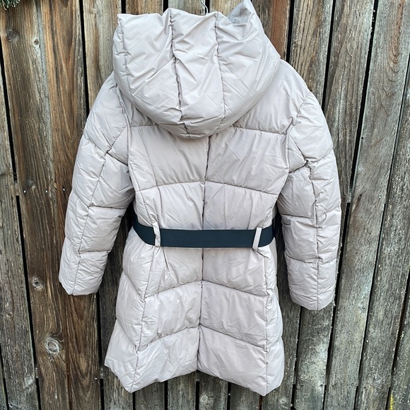 DKNY Puffer Coat Medium Tan Long Hood Belted Nwot Faux Down Winter M Khaki - Picture 6 of 8